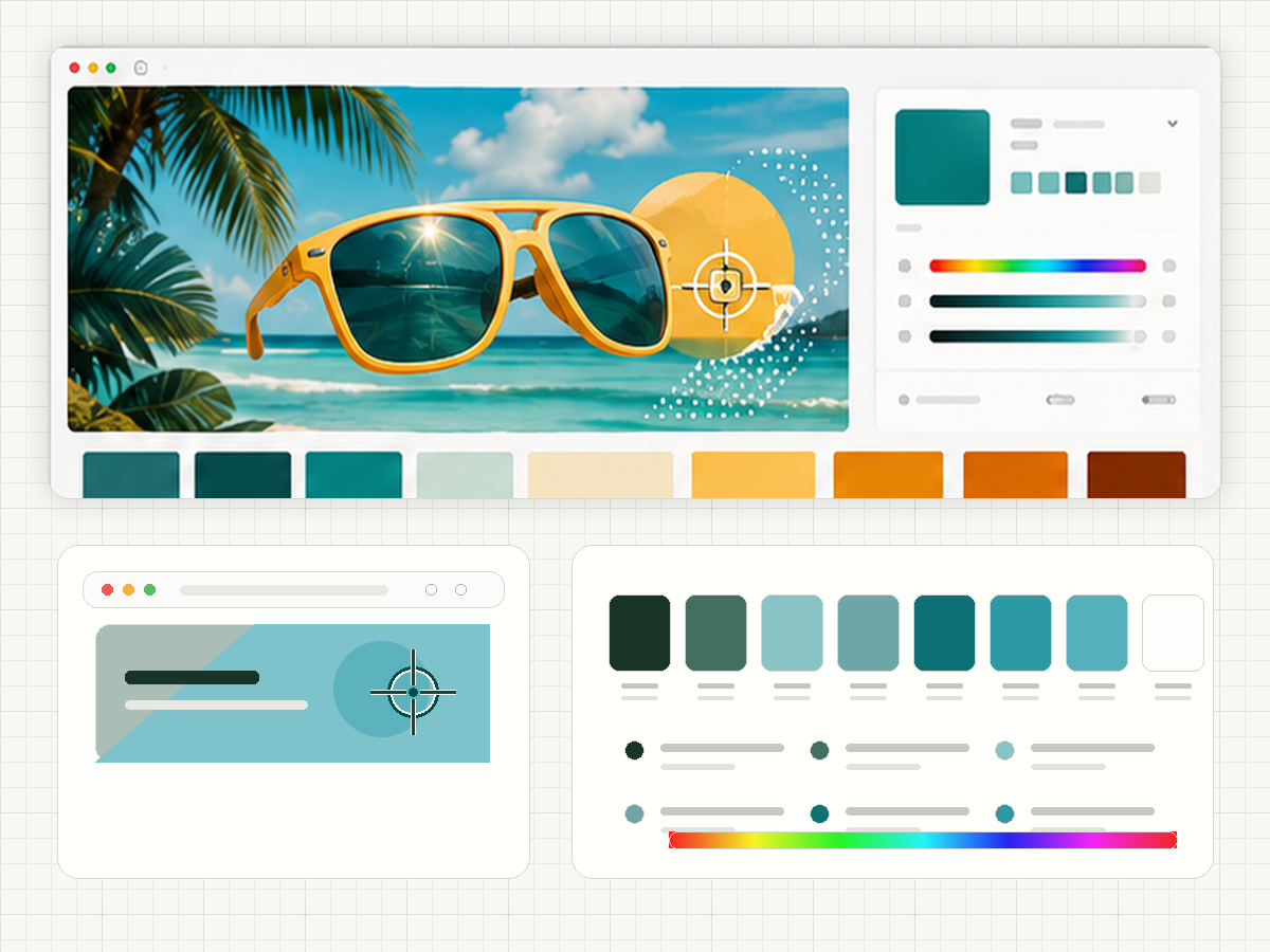 Social media campaign thumbnail being sampled into a clean teal and amber image palette
